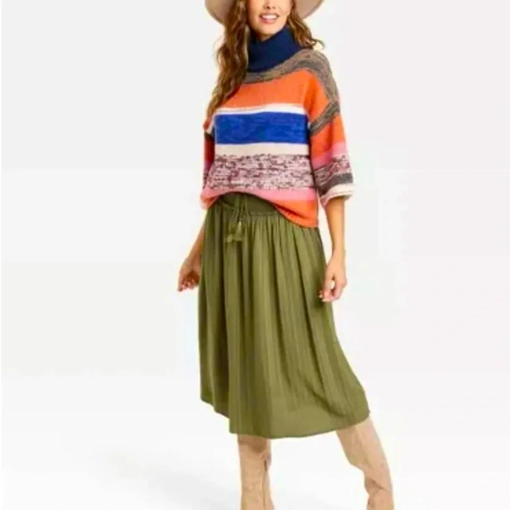 KNOX ROSE™ Cozy Colorful Striped Knit Turtleneck Sweater w 3/4 length Sleeves - Picture 4 of 8
